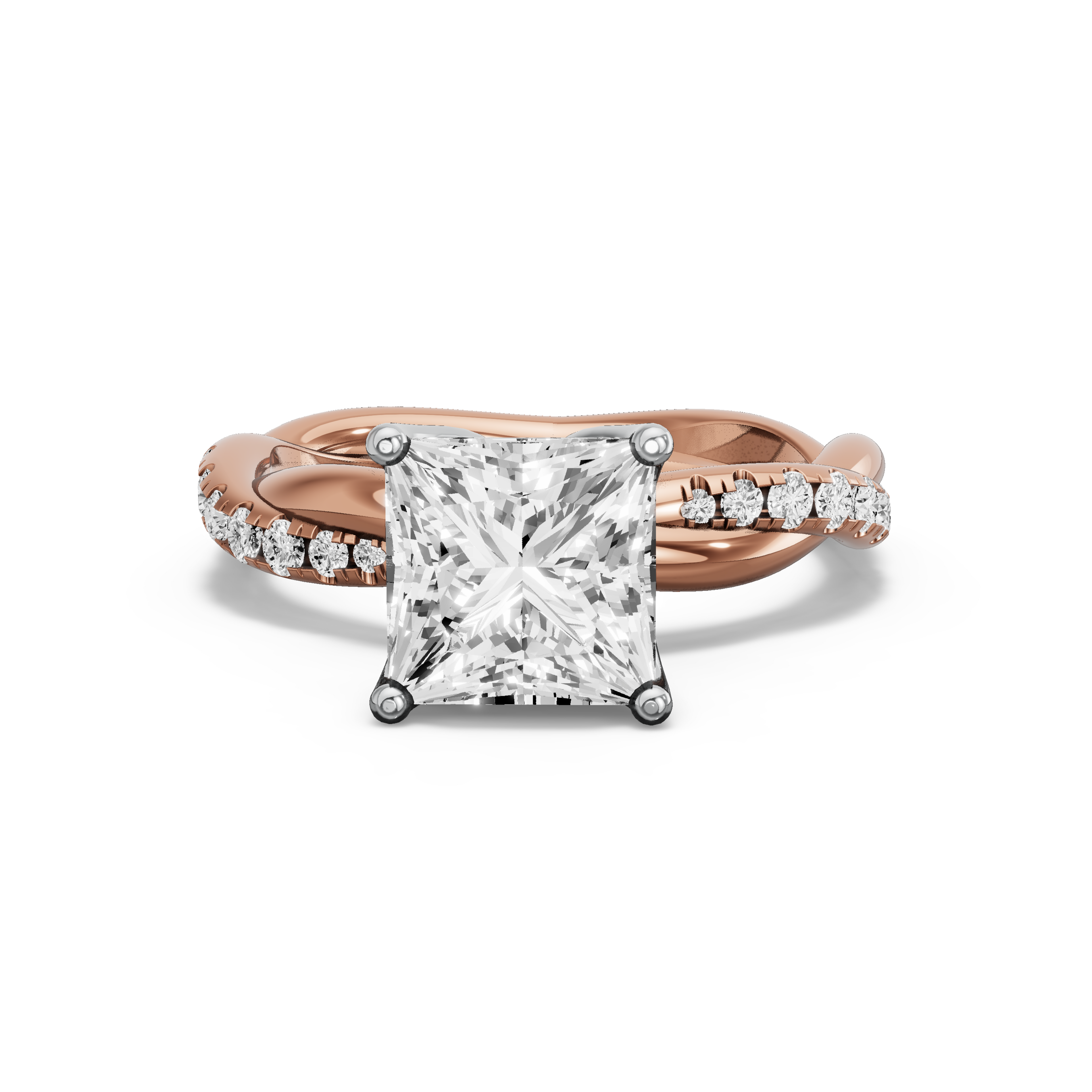 Image for Princess Tulip Basket Ring with Rope Pave band in 10K Two Tone Yellow Gold