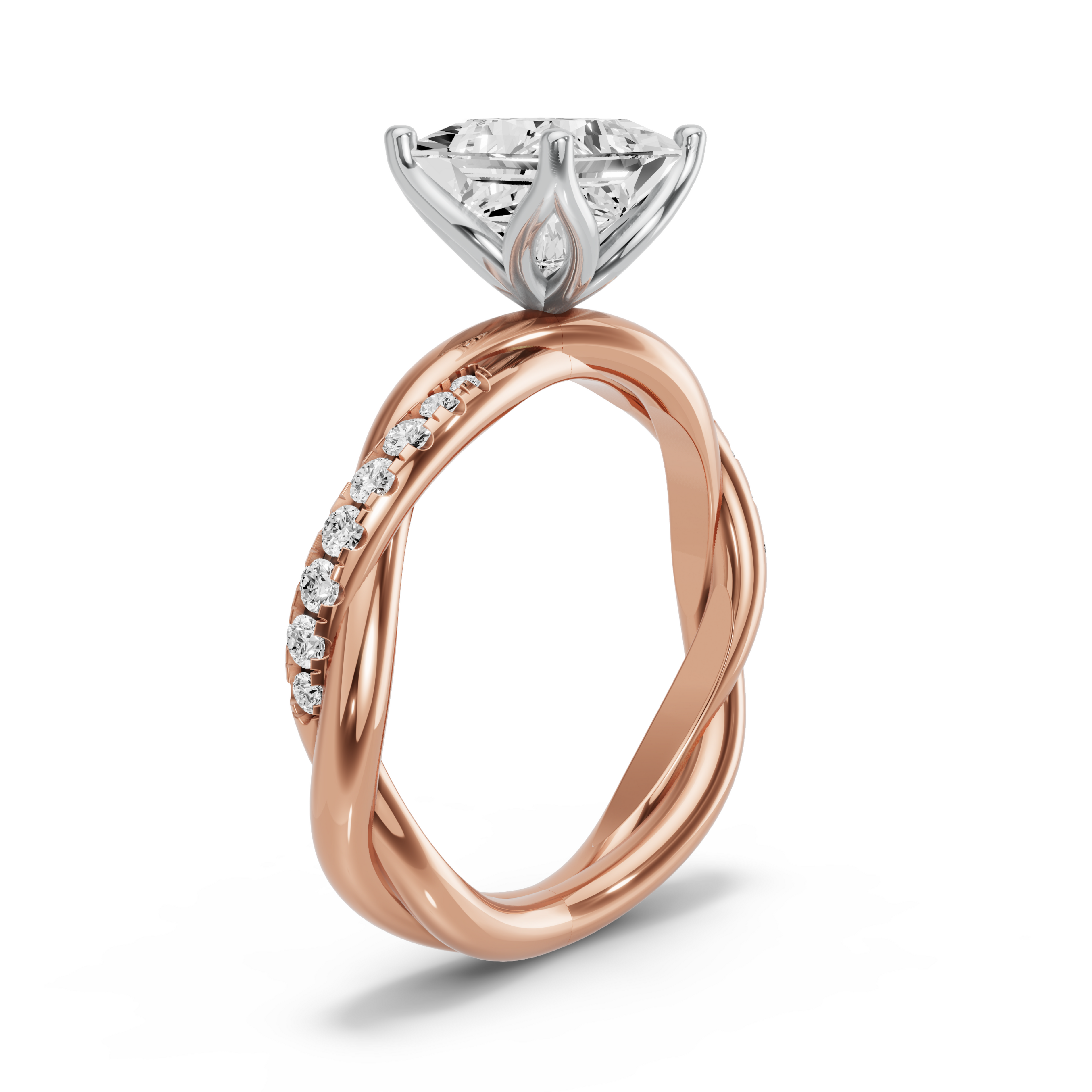 Image for Princess Tulip Basket Ring with Rope Pave band in 18K Two Tone Yellow Gold