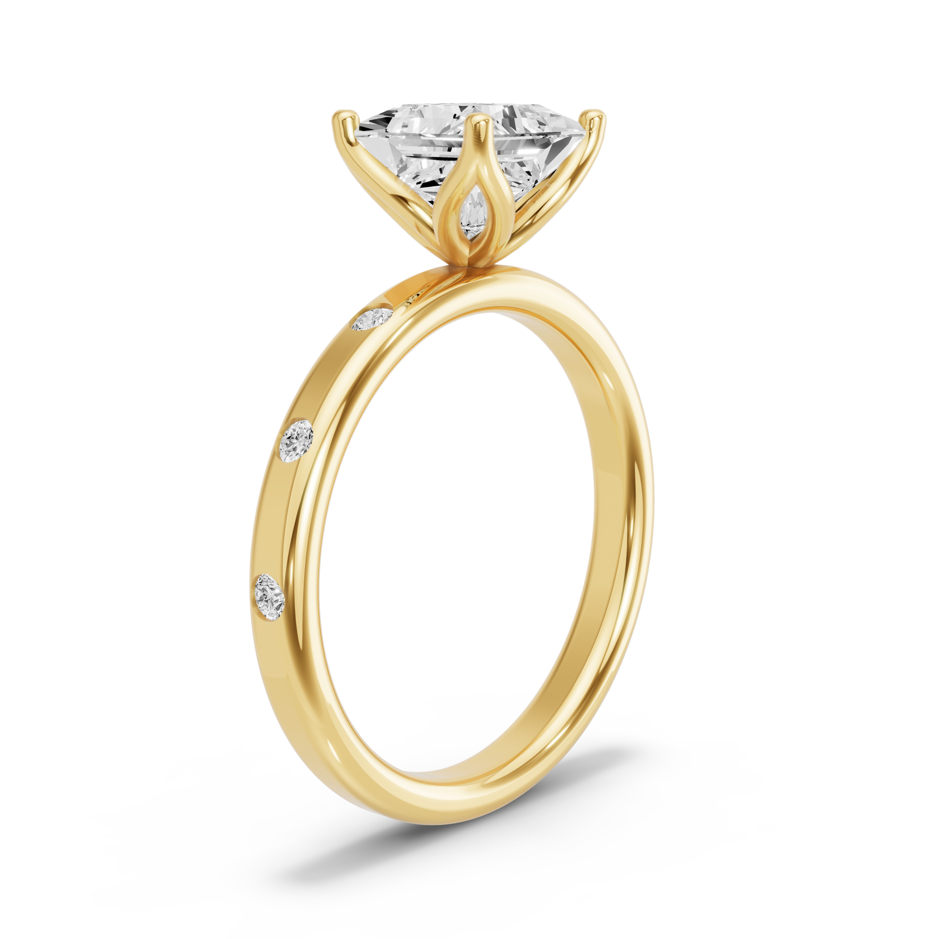 Image for Princess Tulip Basket Ring with Sleek Accent band in 18K White Gold