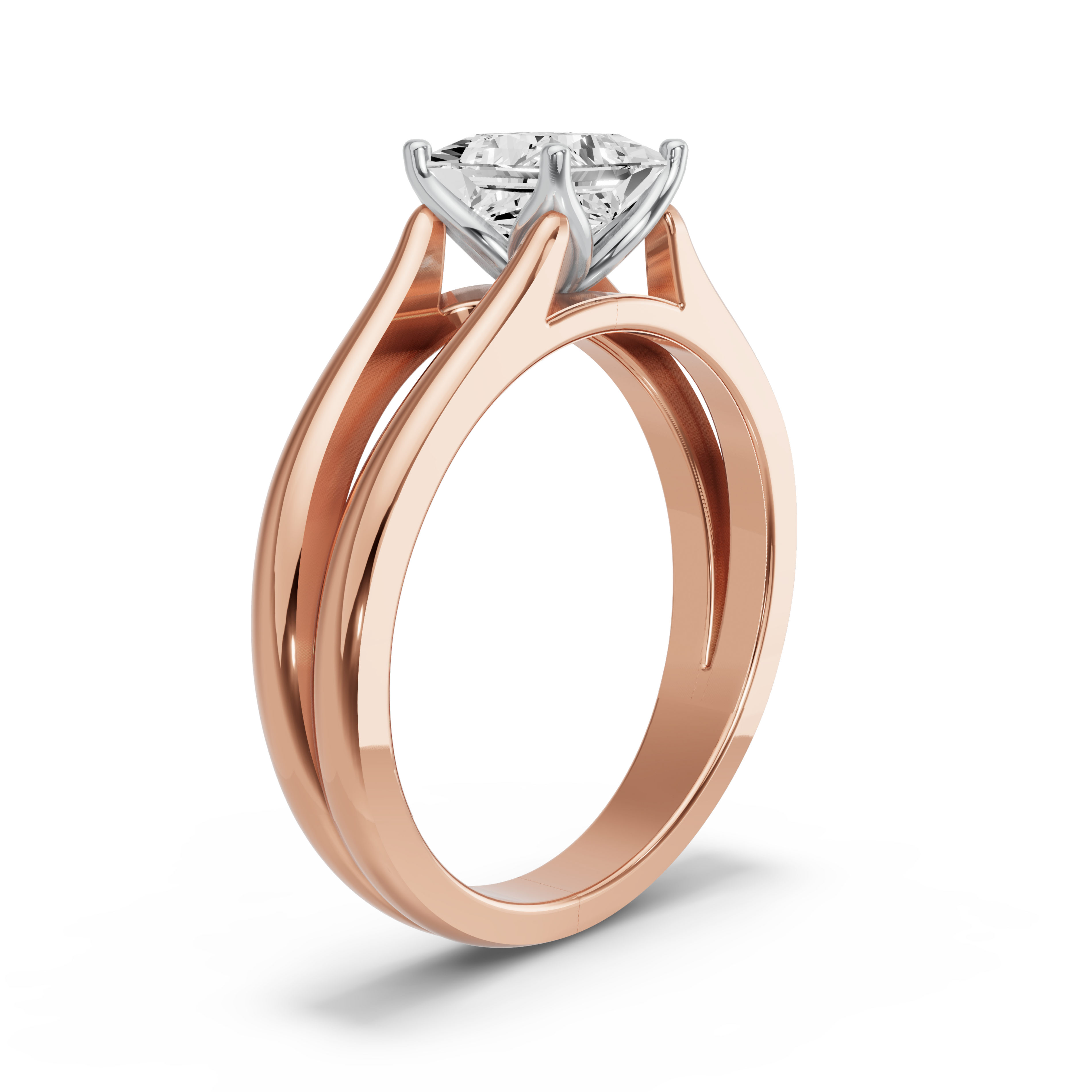 Image for Princess Tulip Basket Ring with Split Ring Solitaire band in 10K Two Tone Yellow Gold