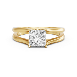 Image for Princess Tulip Basket Ring with Split Ring Solitaire band in 14K White Gold