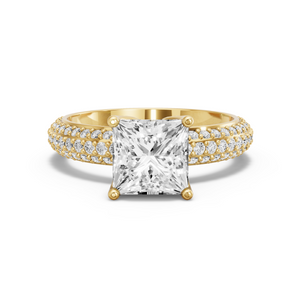 Image for Princess Tulip Basket Ring with Triple Row Pave band in 18K White Gold