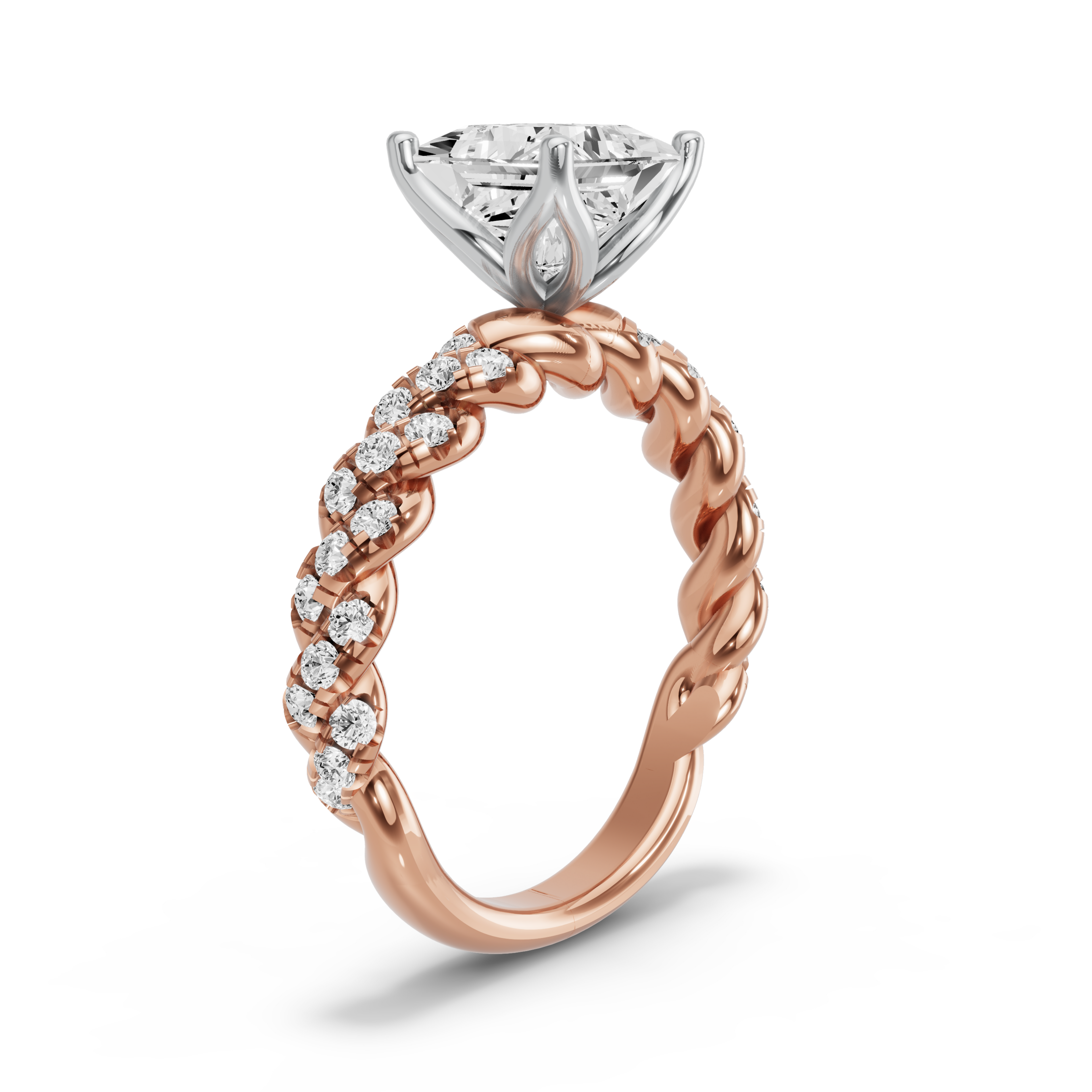Image for Princess Tulip Basket Ring with Twist Pave band in 10K Two Tone Rose Gold