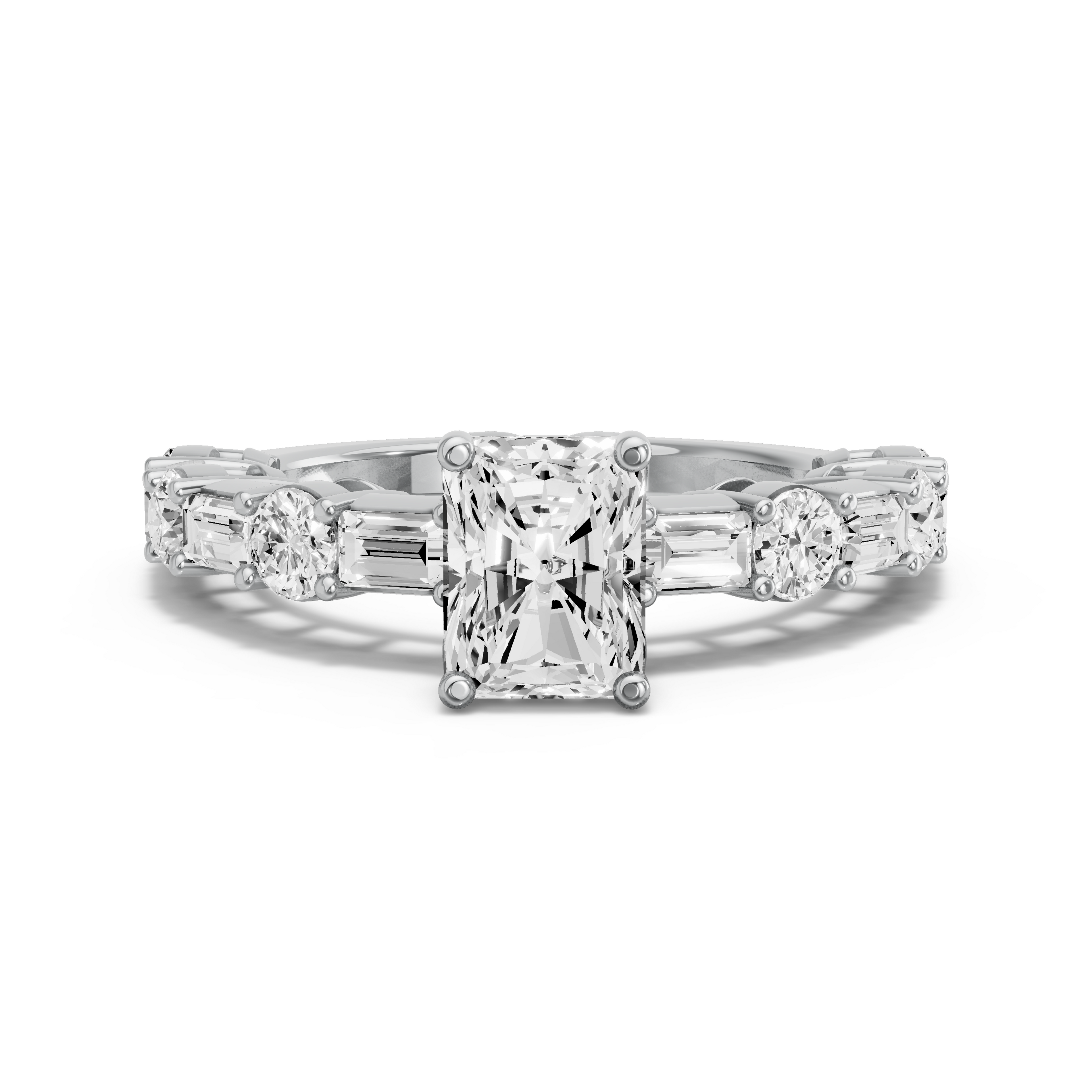 Image for Radiant Tulip Basket Ring with Alternating Baguette band in 18K Two Tone Rose Gold
