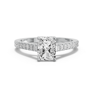 Image for Radiant Tulip Basket Ring with Cathedral Pave band in 18K Two Tone Rose Gold