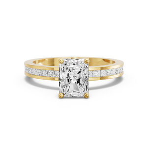 Image for Radiant Tulip Basket Ring with Channel band in 18K White Gold