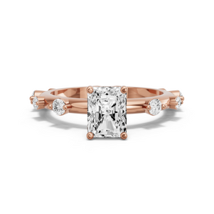 Image for Radiant Tulip Basket Ring with Floating Station band in 14K Yellow Gold