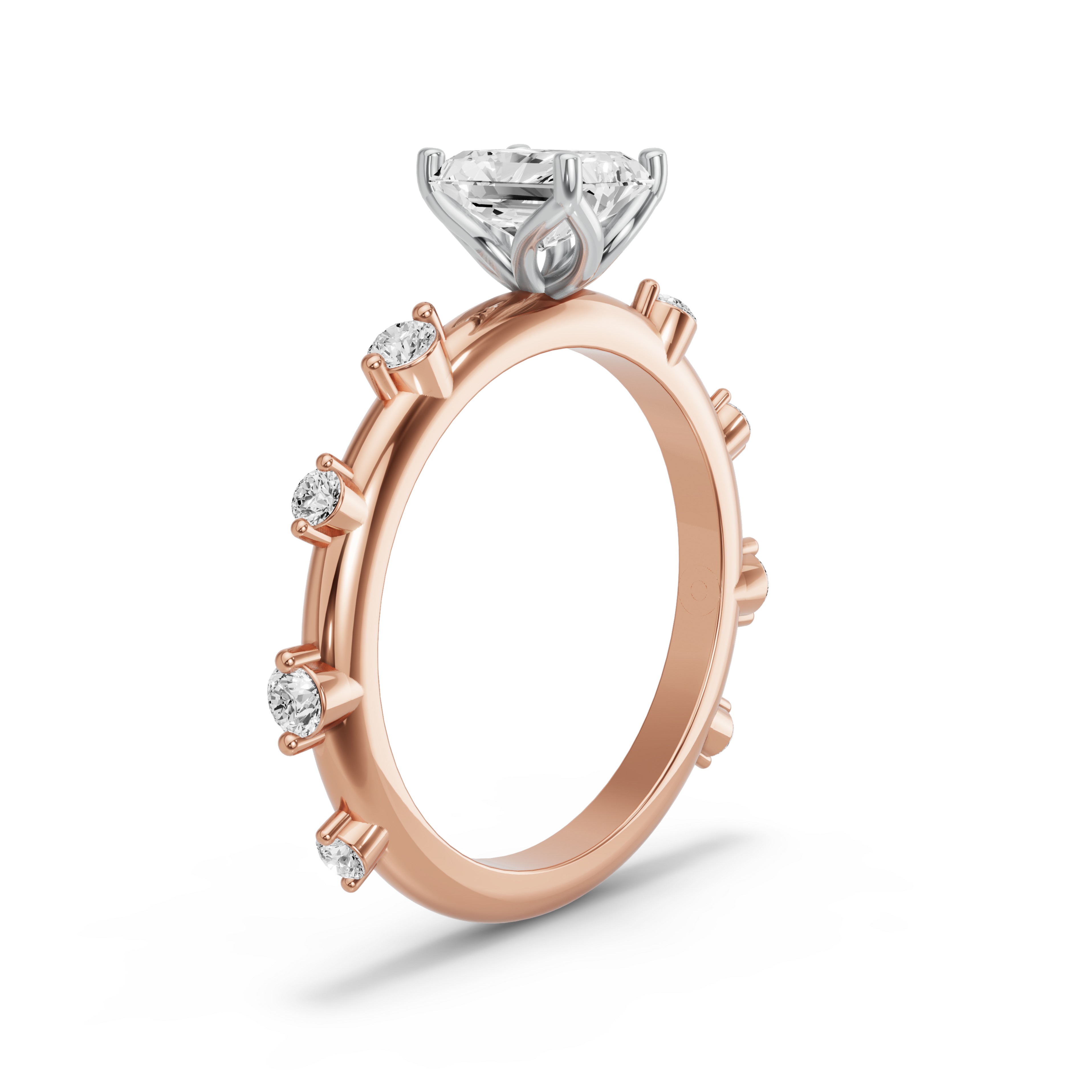 Image for Radiant Tulip Basket Ring with Floating Station band in 14K Two Tone Yellow Gold