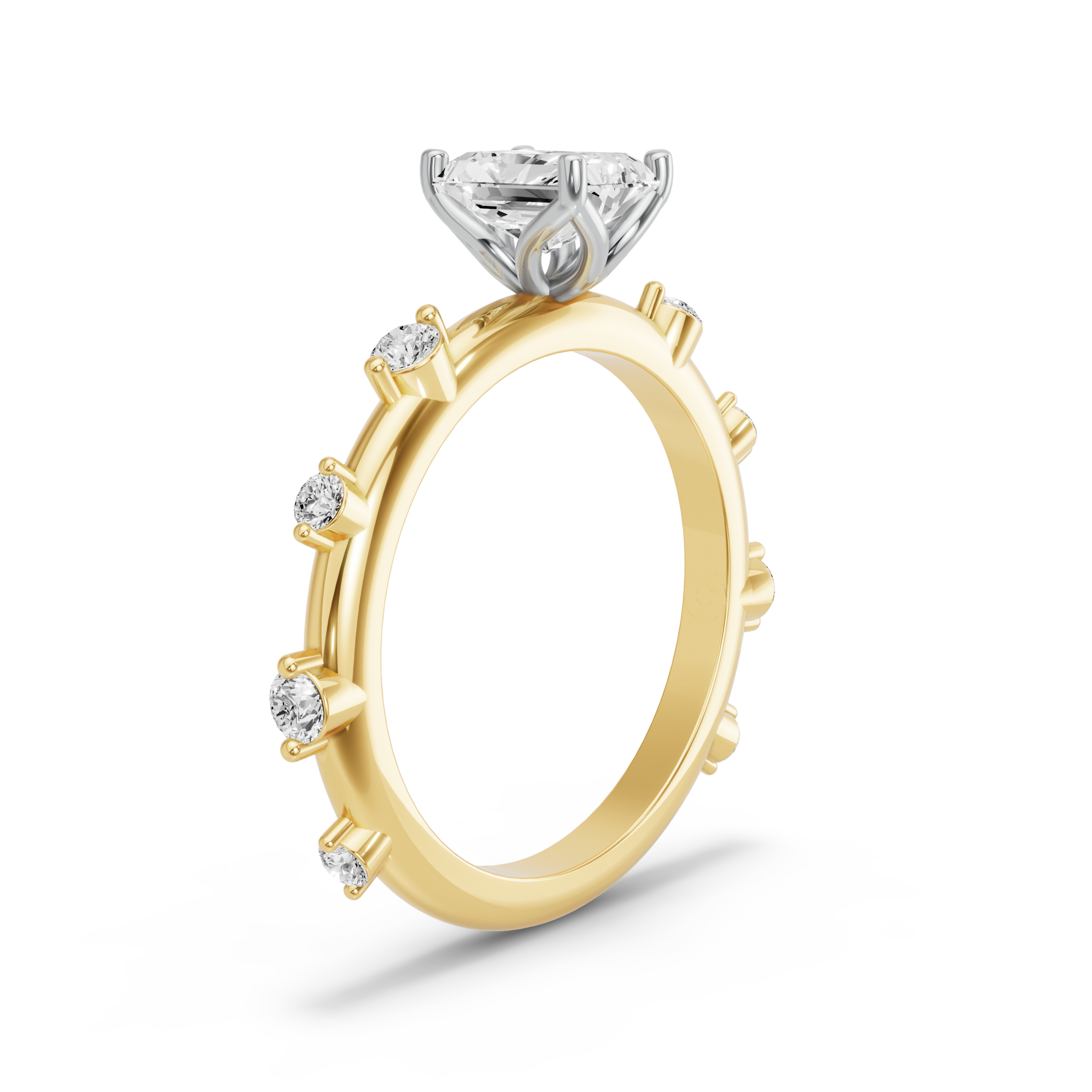 Image for Radiant Tulip Basket Ring with Floating Station band in 18K Rose Gold