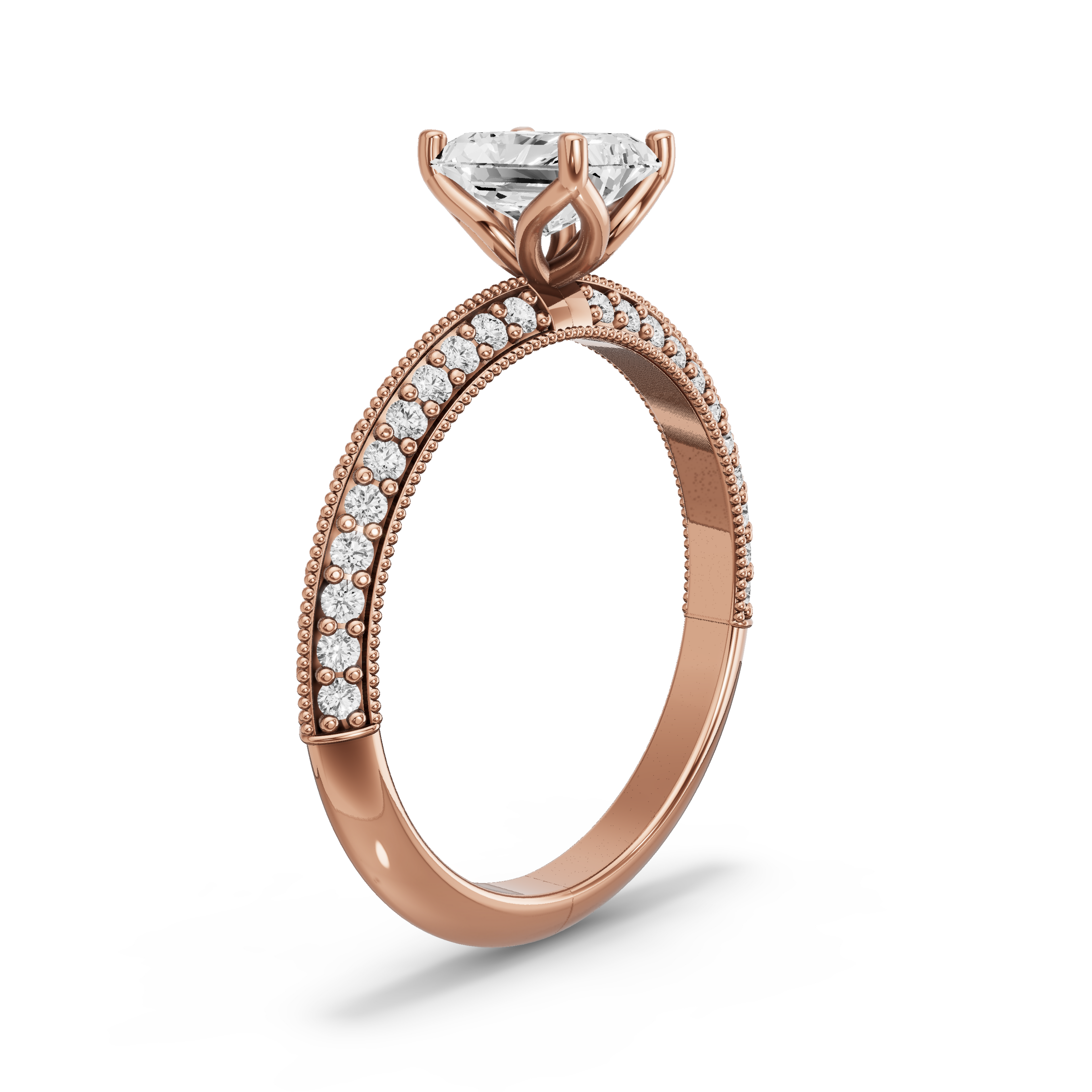 Image for Radiant Tulip Basket Ring with Knife Edge Pave band in 14K Yellow Gold