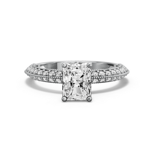 Image for Radiant Tulip Basket Ring with Knife Edge Pave band in 18K White Gold