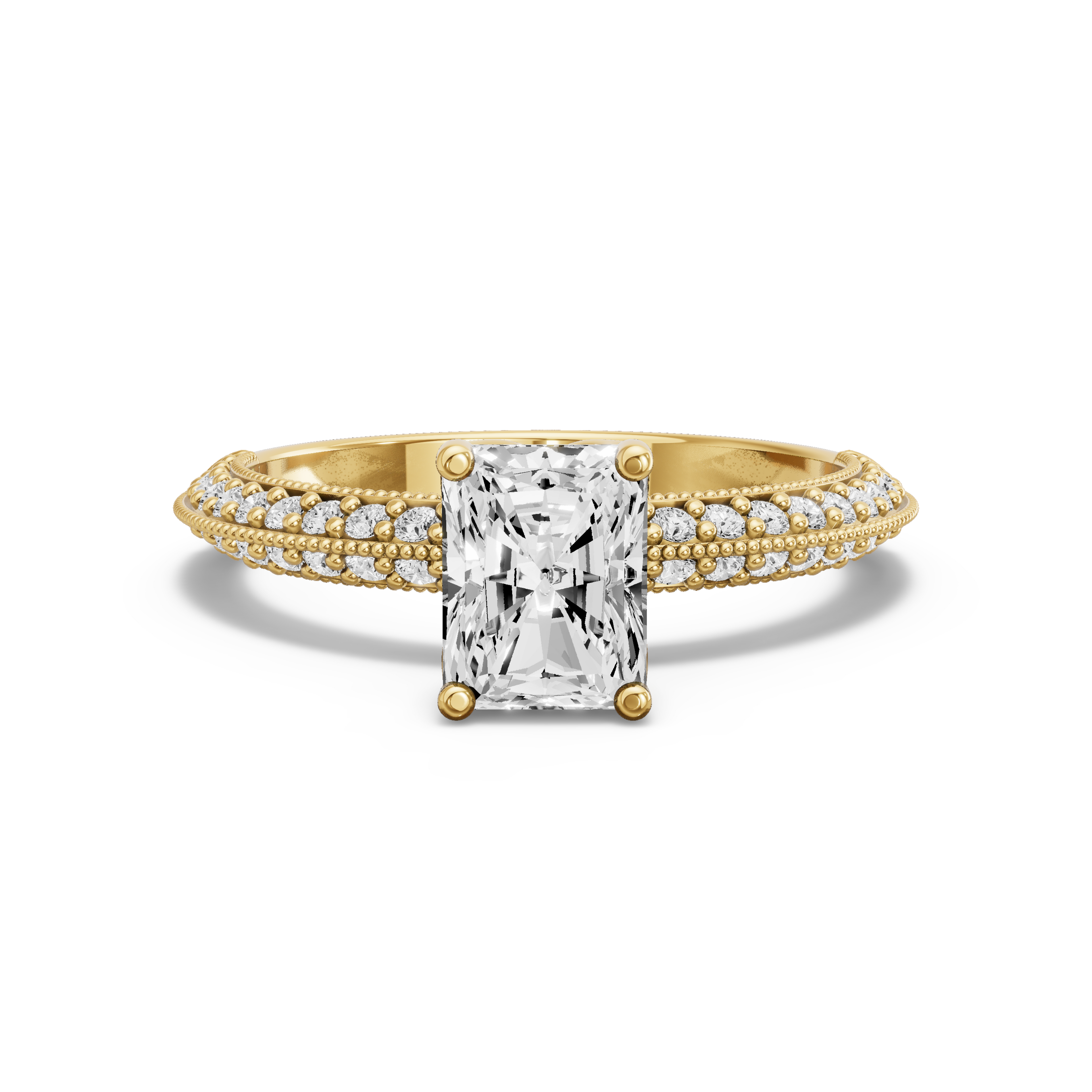 Image for Radiant Tulip Basket Ring with Knife Edge Pave band in 10K White Gold