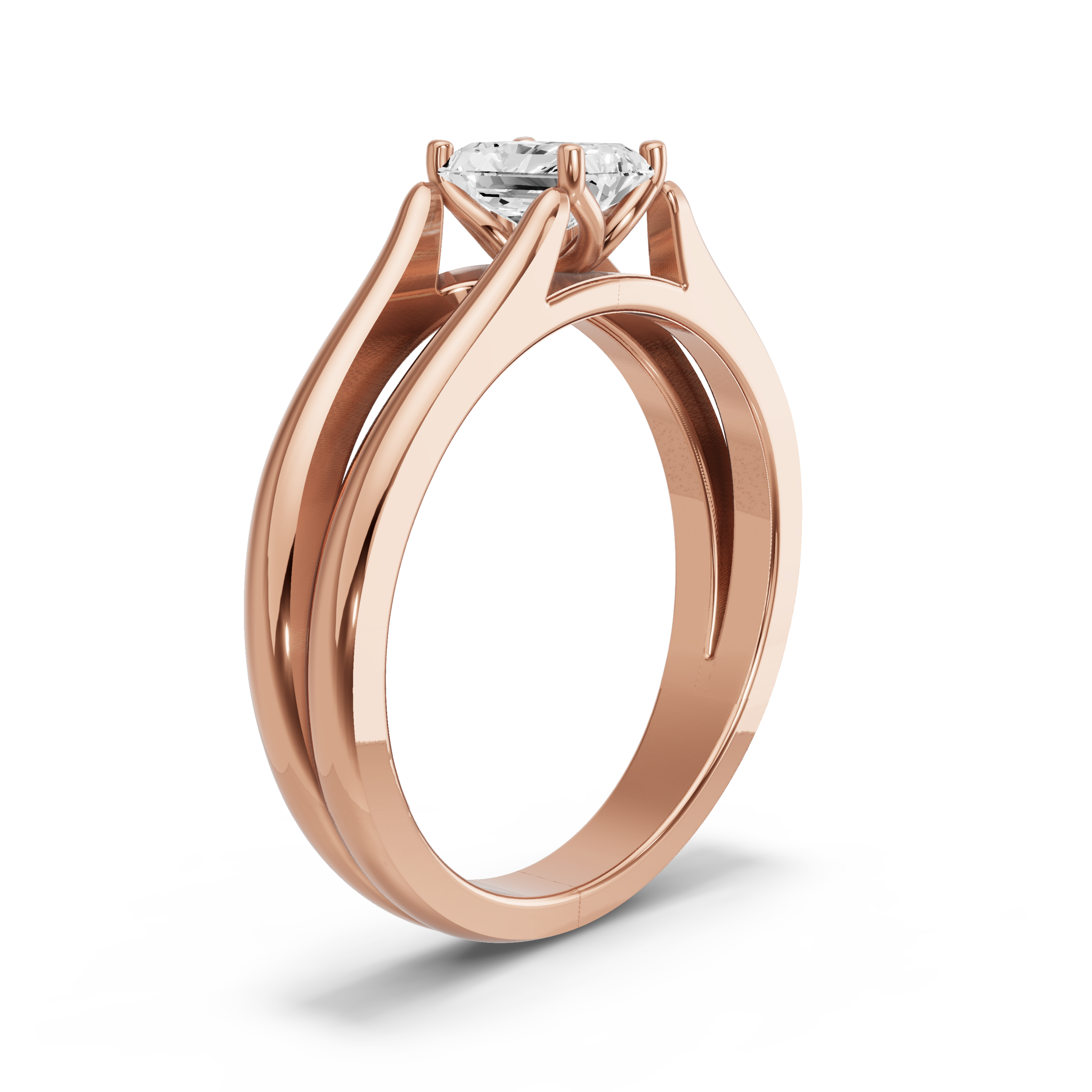 Image for Radiant Tulip Basket Ring with Split Ring Solitaire band in 18K Yellow Gold