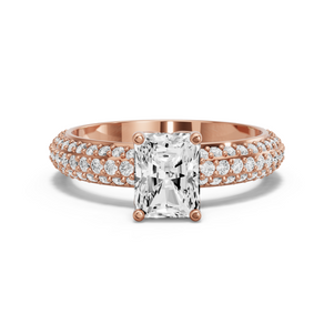 Image for Radiant Tulip Basket Ring with Triple Row Pave band in 14K Rose Gold