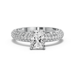 Image for Radiant Tulip Basket Ring with Triple Row Pave band in 14K Two Tone Rose Gold