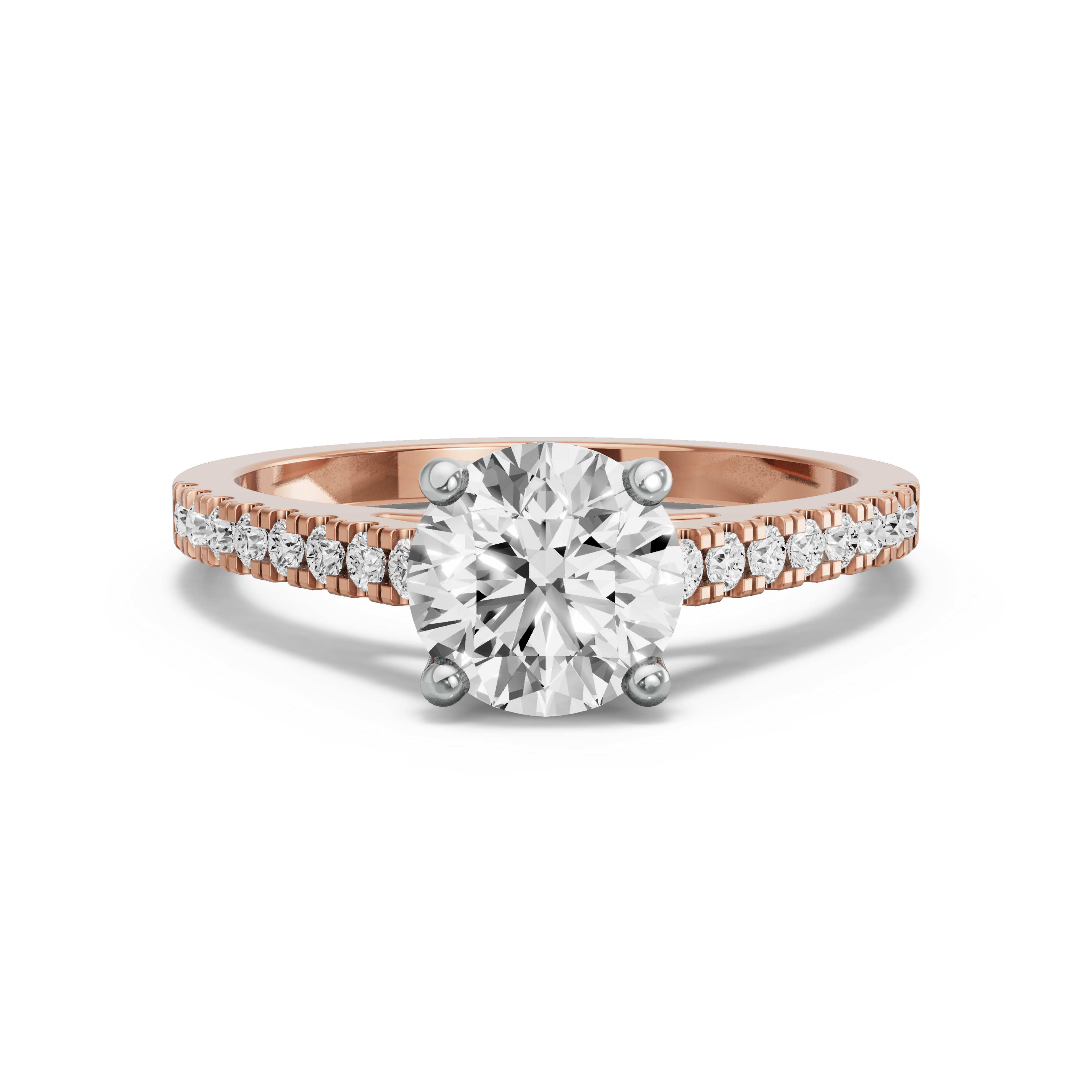 Image for Round Tulip Basket Ring with Cathedral Pave band in 10K Two Tone Rose Gold