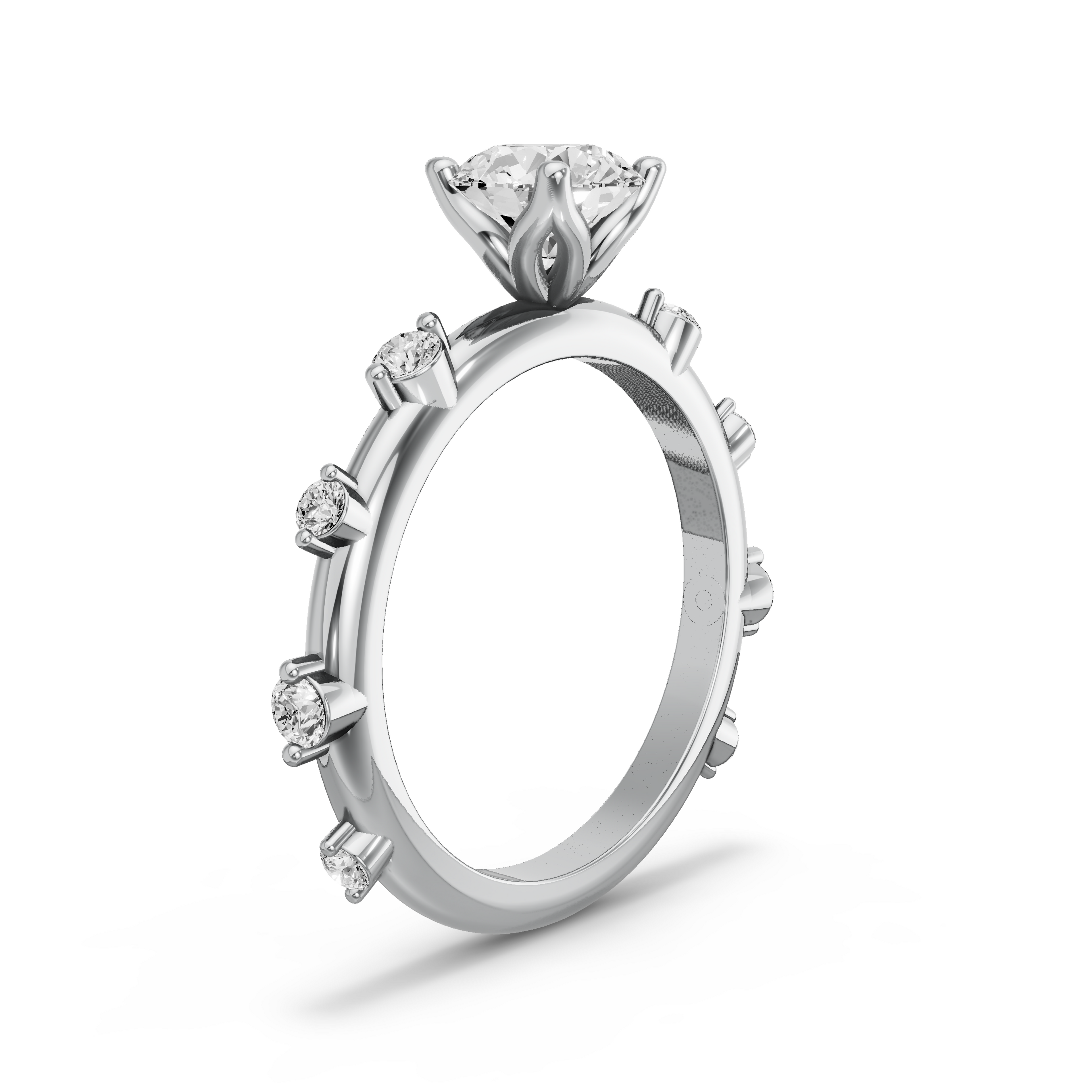 Image for Round Tulip Basket Ring with Floating Station band in 18K White Gold