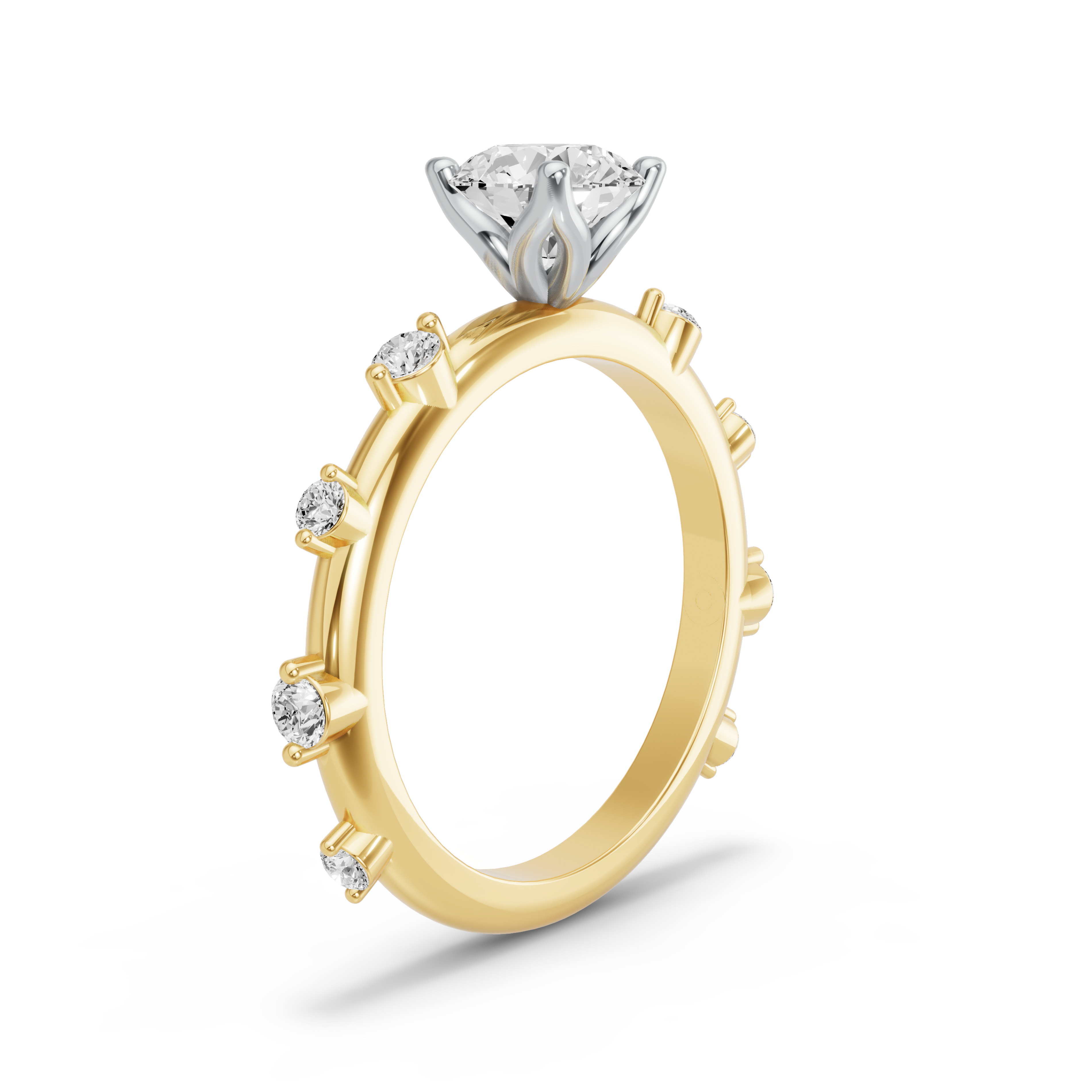 Image for Round Tulip Basket Ring with Floating Station band in 18K Two Tone Yellow Gold