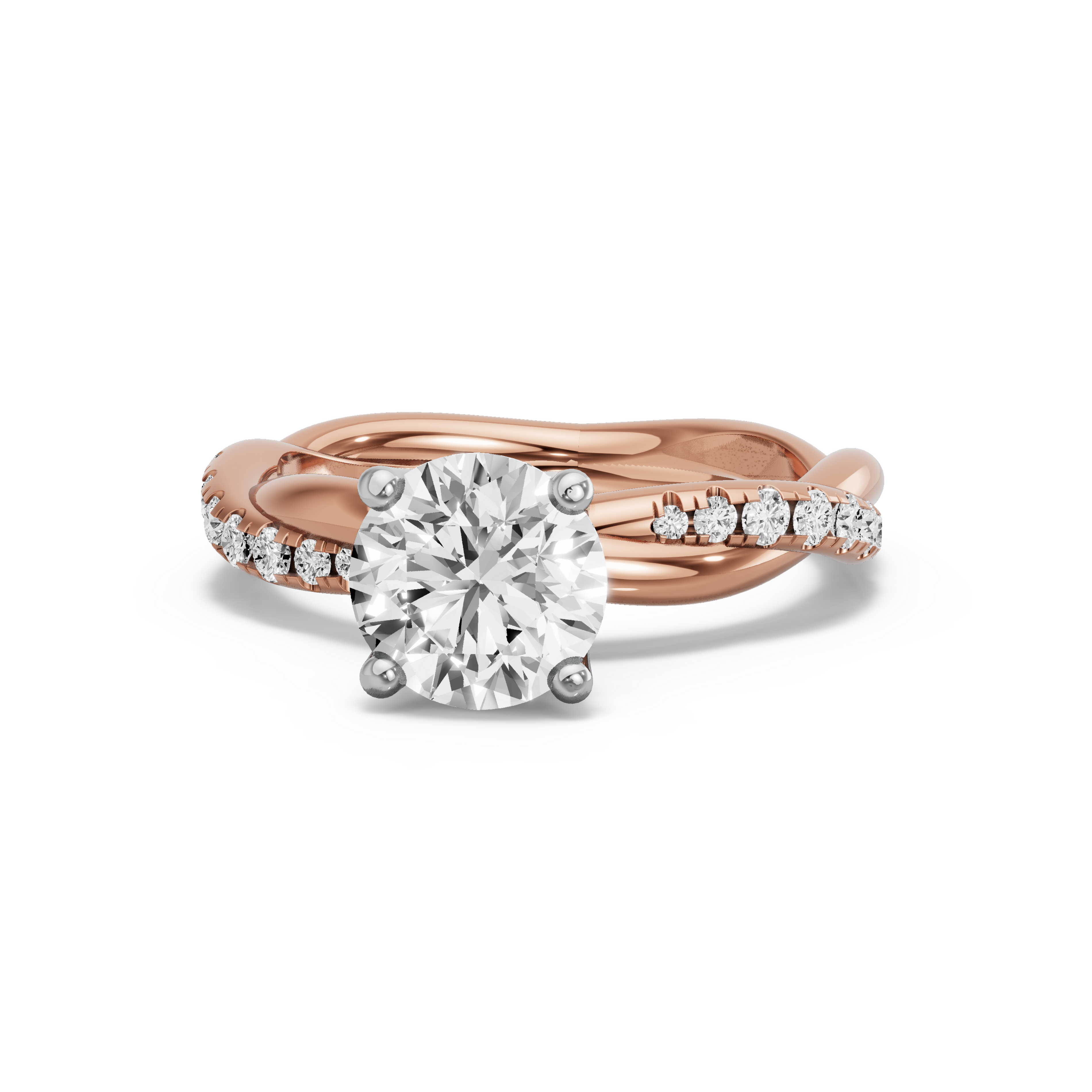 Image for Round Tulip Basket Ring with Rope Pave band in 14K Two Tone Rose Gold