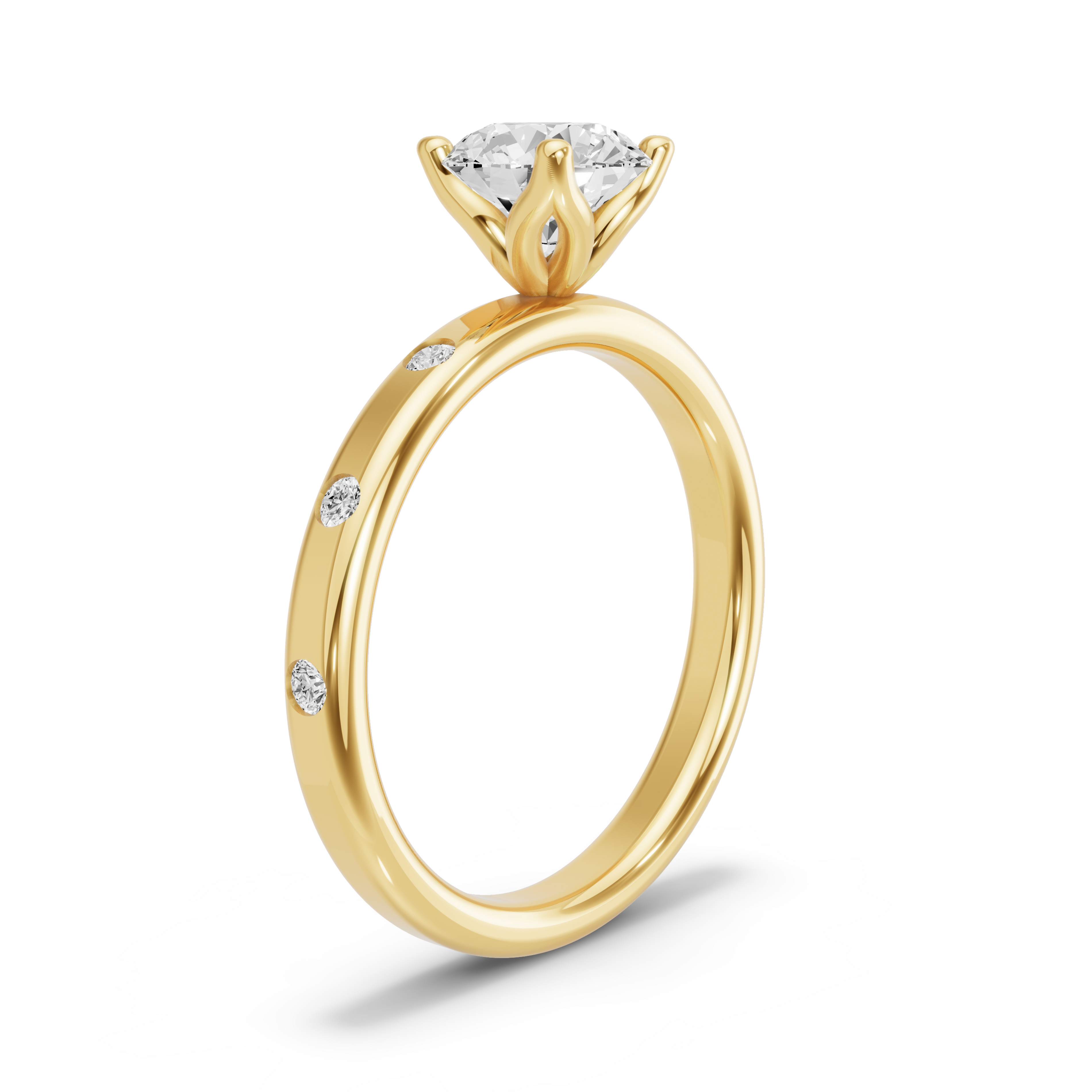 Image for Round Tulip Basket Ring with Sleek Accent band in 10K Yellow Gold