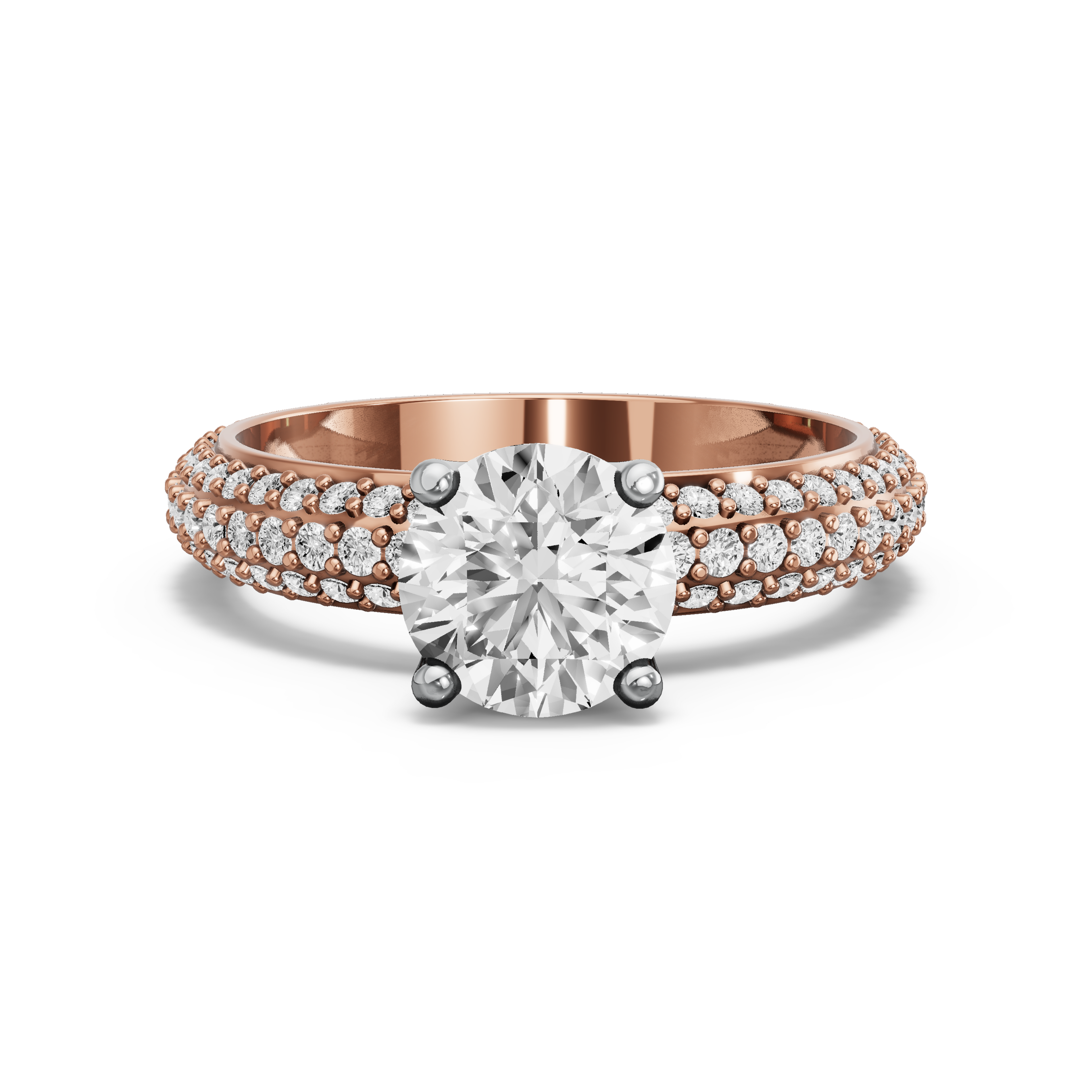 Image for Round Tulip Basket Ring with Triple Row Pave band in 10K Two Tone Rose Gold