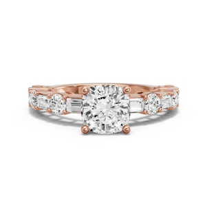 Image for Cushion Tulip Basket Ring with Alternating Baguette band