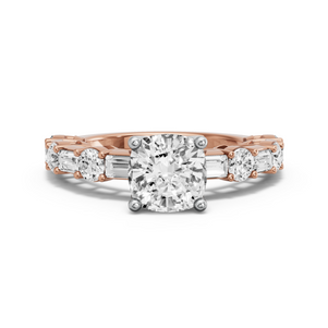 Image for Cushion Tulip Basket Ring with Alternating Baguette band