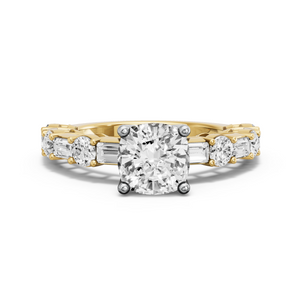 Image for Cushion Tulip Basket Ring with Alternating Baguette band
