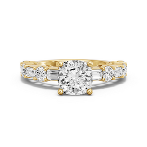Image for Cushion Tulip Basket Ring with Alternating Baguette band
