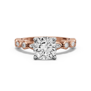Image for Square Cushion Tulip Basket Ring with Alternating Marquise band