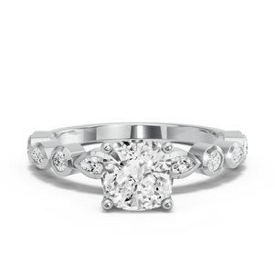 Image for Square Cushion Tulip Basket Ring with Alternating Marquise band