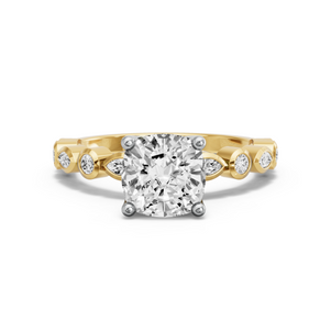 Image for Square Cushion Tulip Basket Ring with Alternating Marquise band