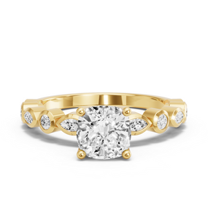 Image for Square Cushion Tulip Basket Ring with Alternating Marquise band