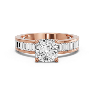 Image for Square Cushion Tulip Basket Ring with Baguette Channel band