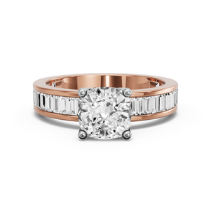 Image for Square Cushion Tulip Basket Ring with Baguette Channel band