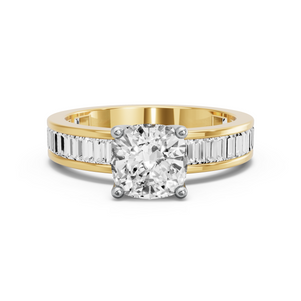 Image for Square Cushion Tulip Basket Ring with Baguette Channel band