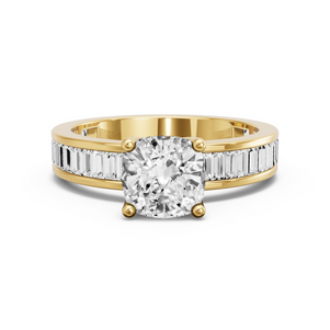 Image for Square Cushion Tulip Basket Ring with Baguette Channel band