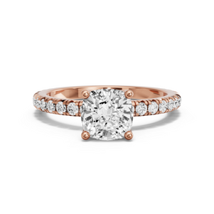 Image for Square Cushion Tulip Basket Ring with French Pave band