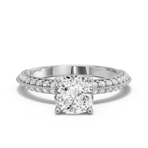 Image for Square Cushion Tulip Basket Ring with Knife Edge Pave band