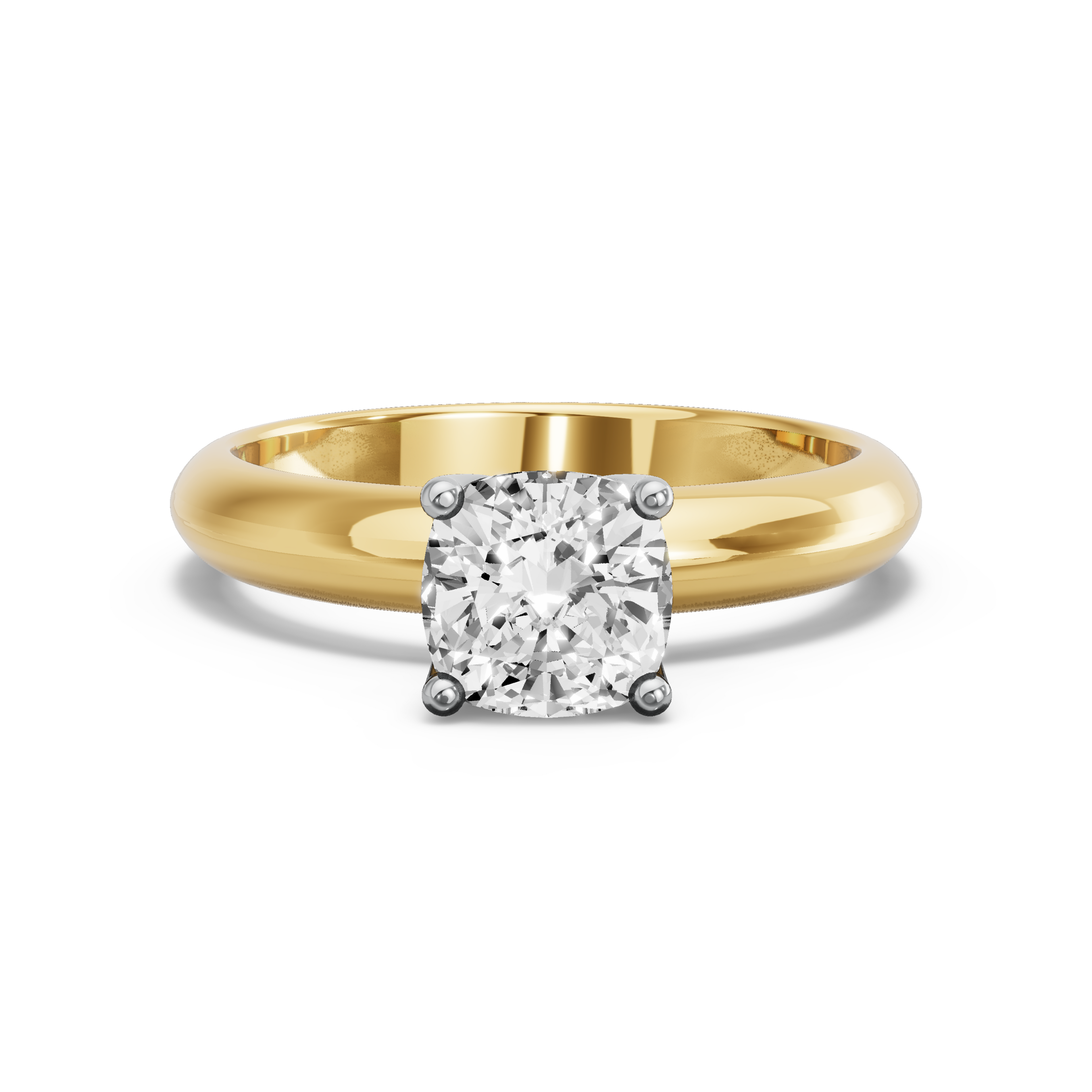 Image for Square Cushion Tulip Basket Ring with Knife Edge Solitaire band in 18K Two Tone Yellow Gold