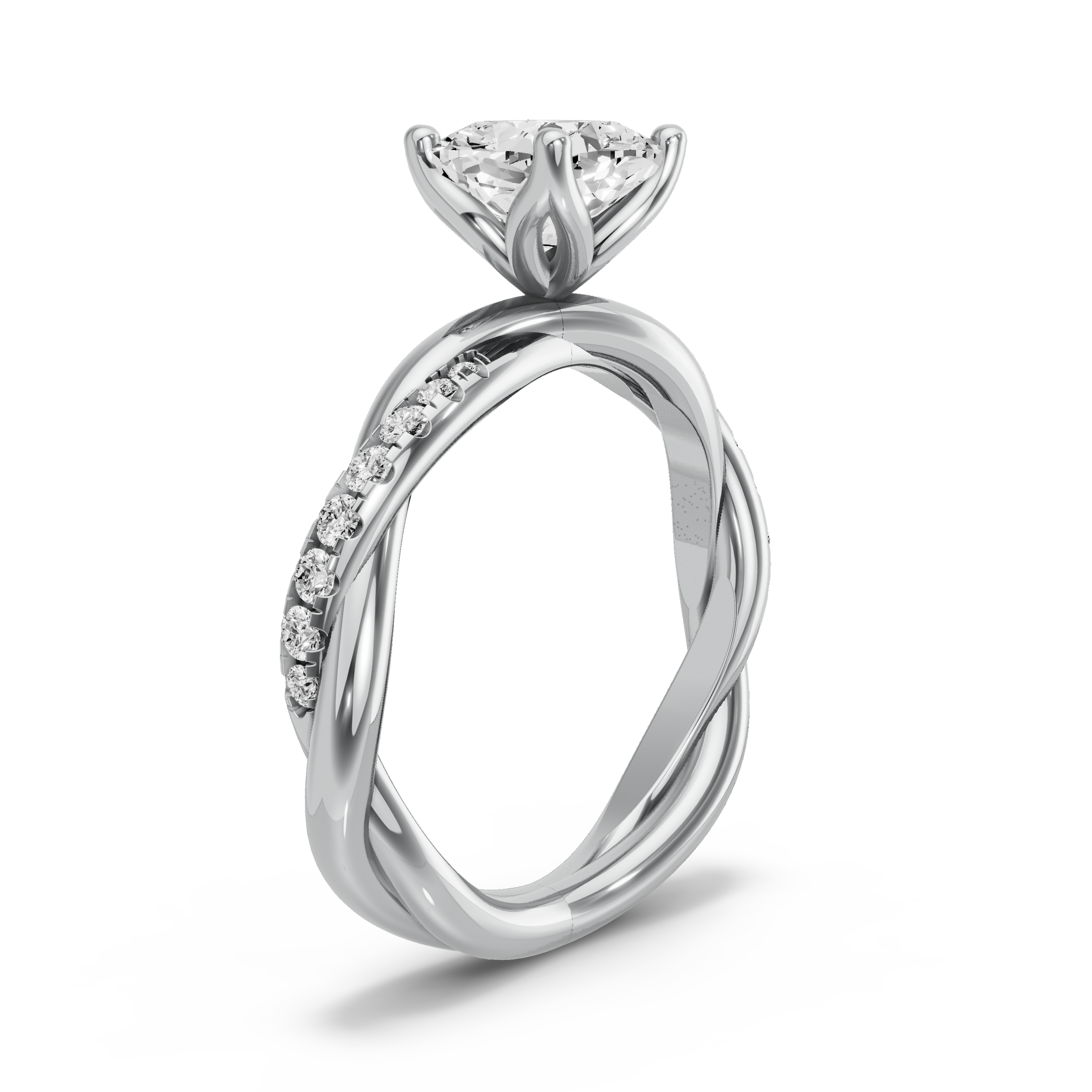 Image for Square Cushion Tulip Basket Ring with Rope Pave band in 10K White Gold