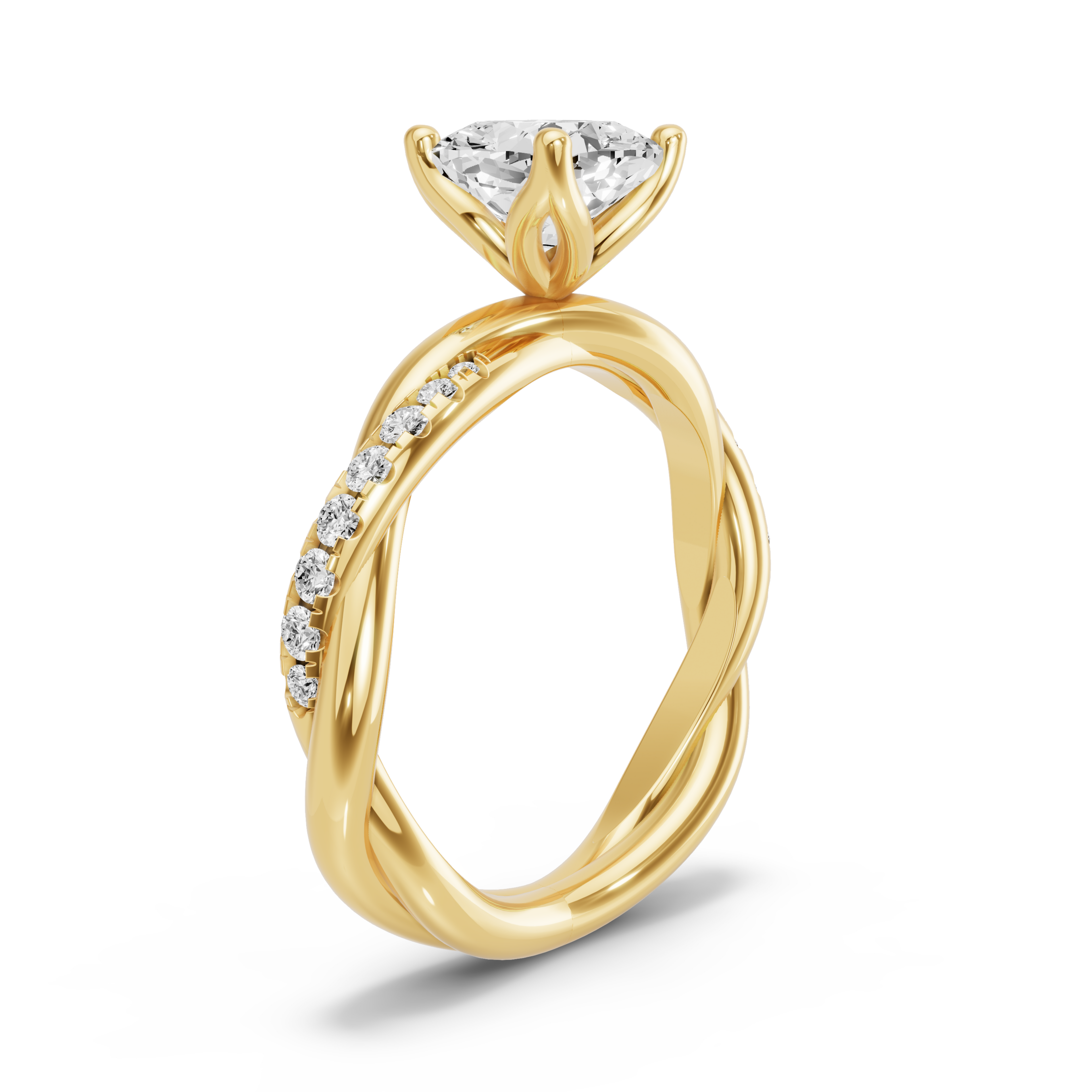 Image for Square Cushion Tulip Basket Ring with Rope Pave band in 14K Yellow Gold
