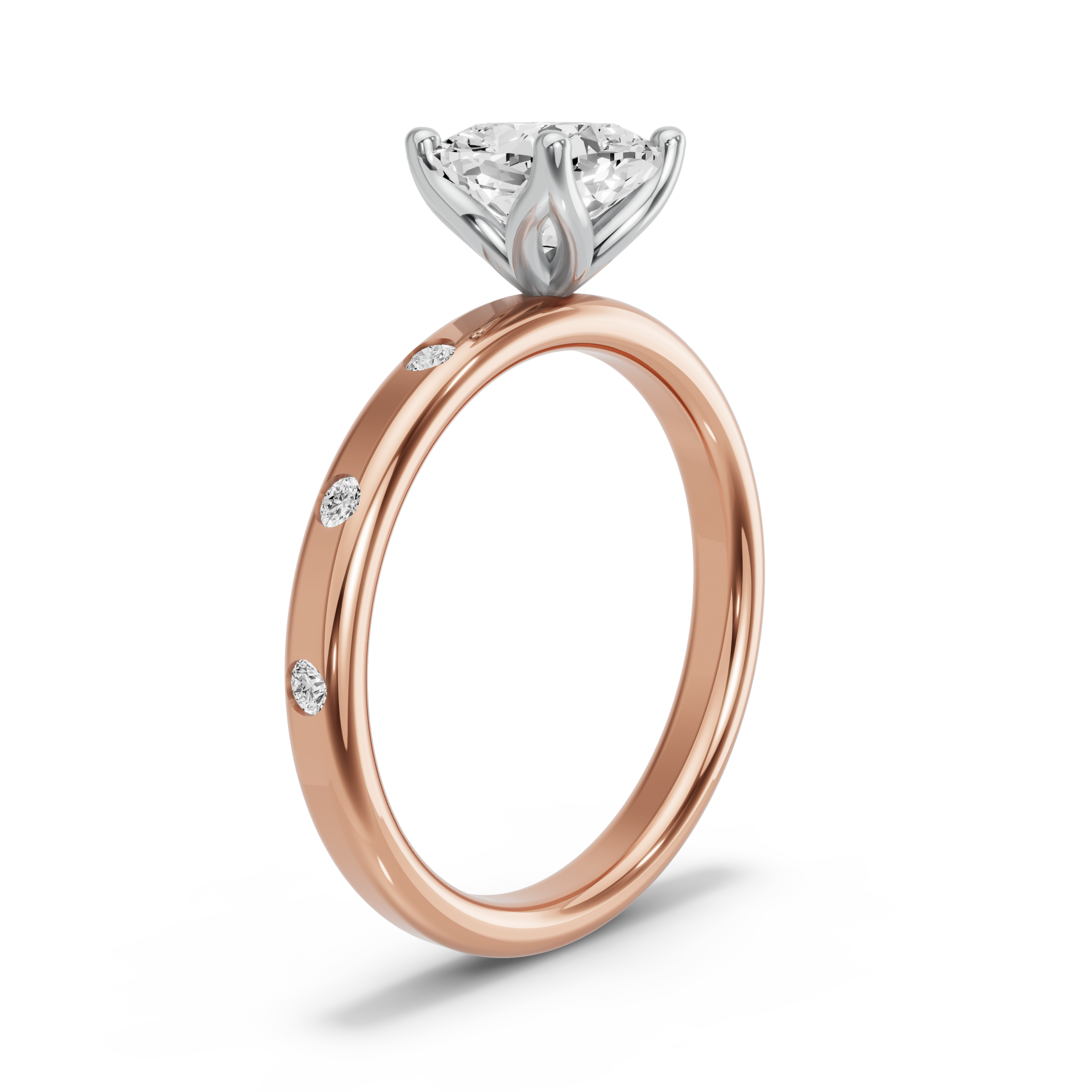 Image for Square Cushion Tulip Basket Ring with Sleek Accent band in 10K Two Tone Rose Gold