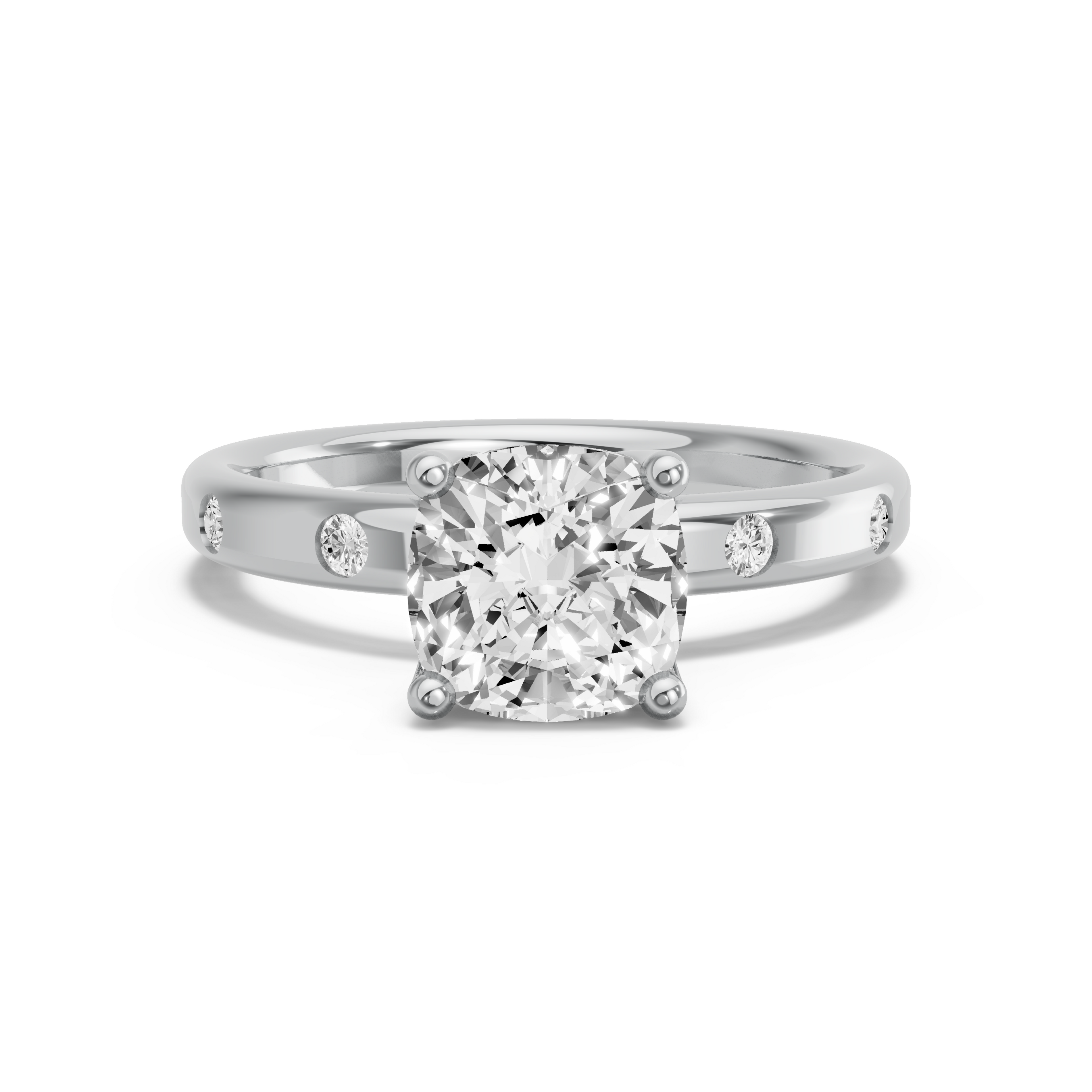 Image for Square Cushion Tulip Basket Ring with Sleek Accent band in 950 Platinum