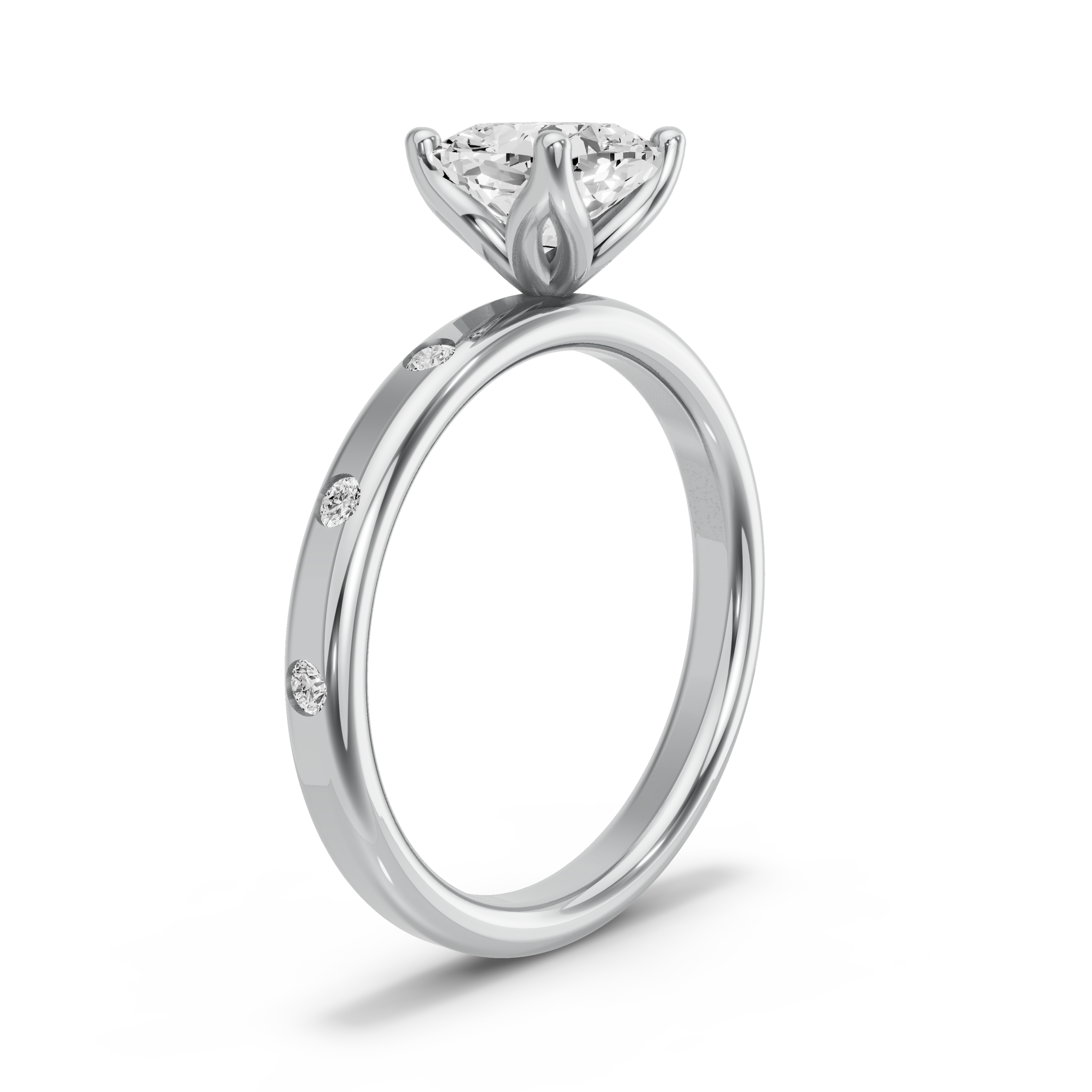 Image for Square Cushion Tulip Basket Ring with Sleek Accent band in 950 Platinum