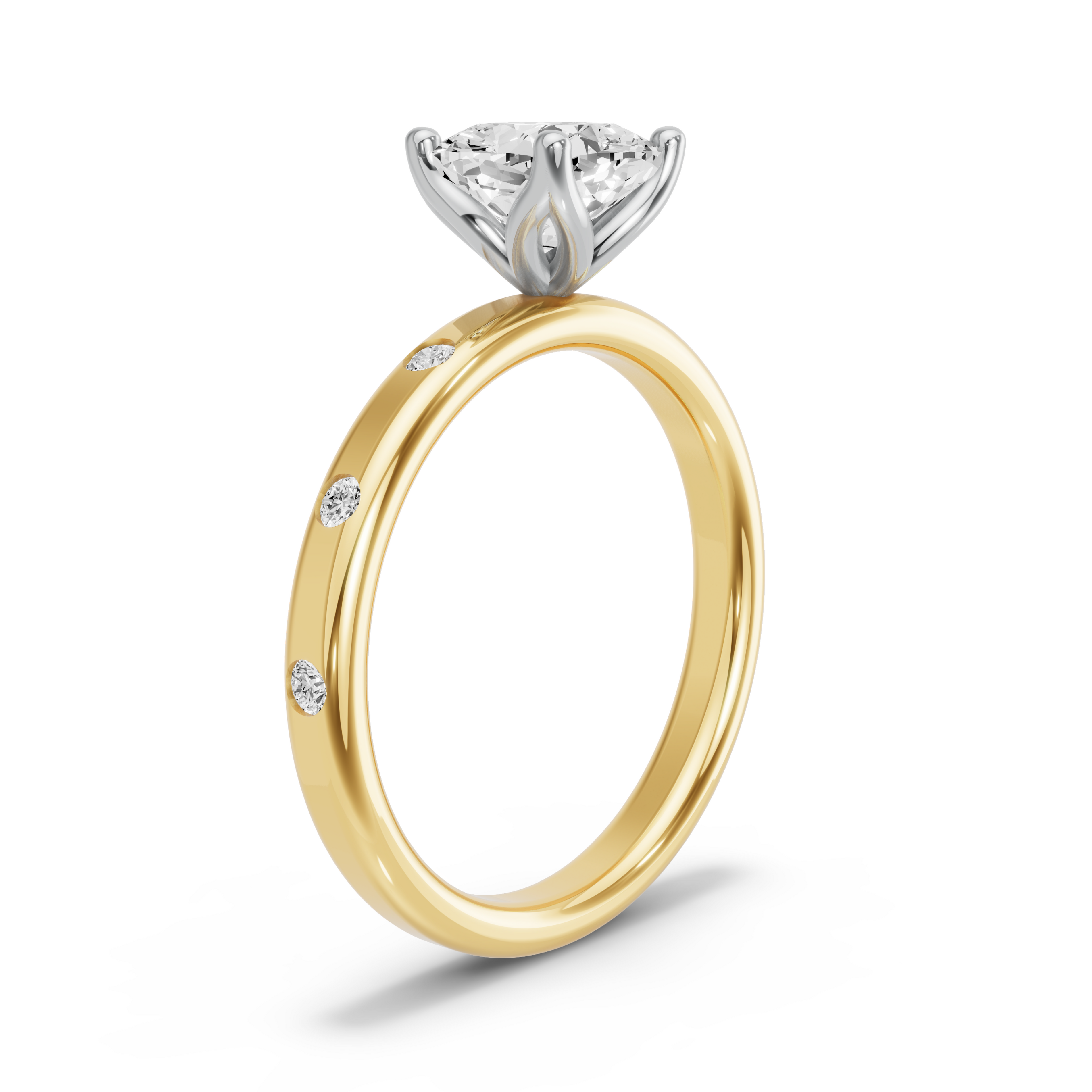 Image for Square Cushion Tulip Basket Ring with Sleek Accent band in 10K Two Tone Yellow Gold