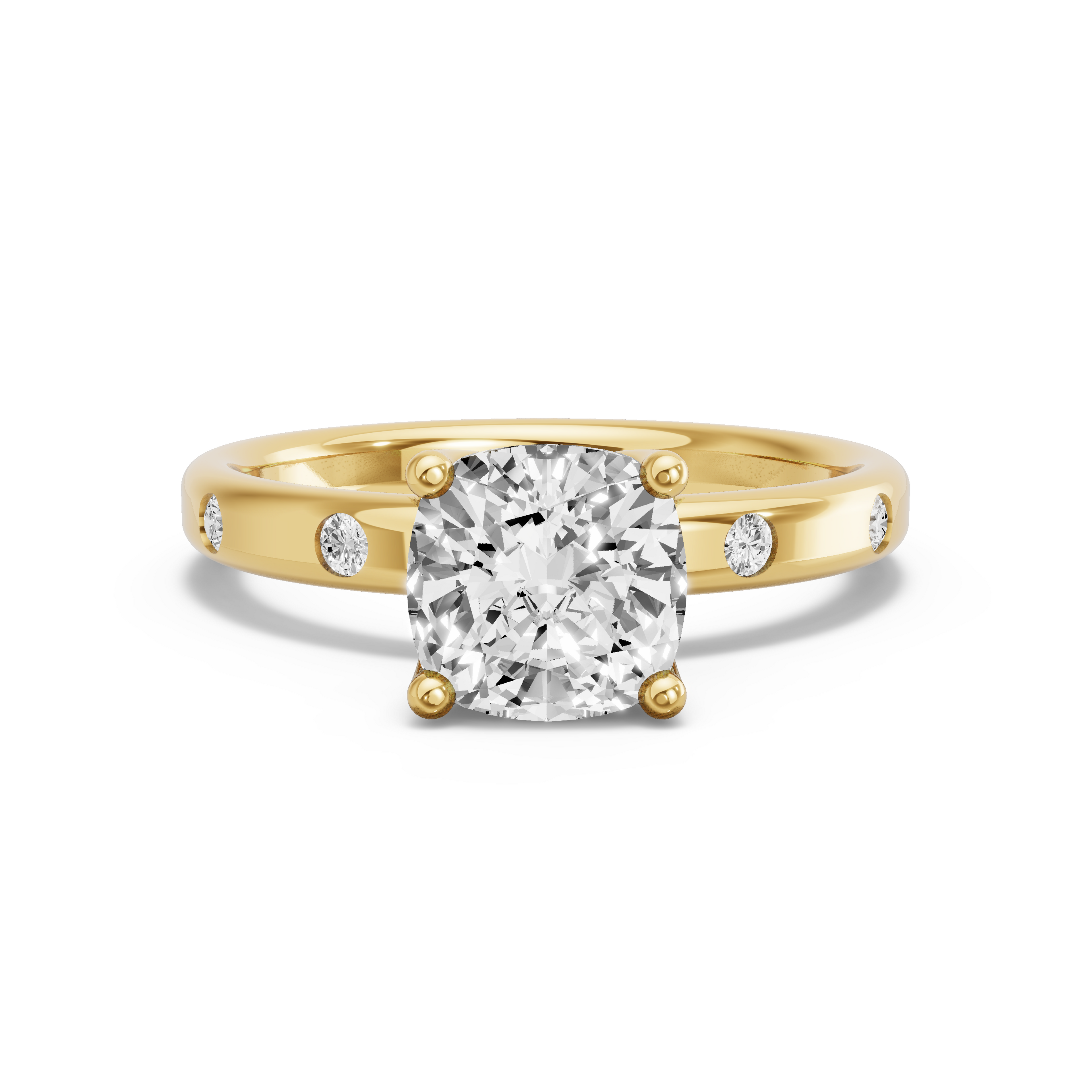 Image for Square Cushion Tulip Basket Ring with Sleek Accent band in 14K Yellow Gold
