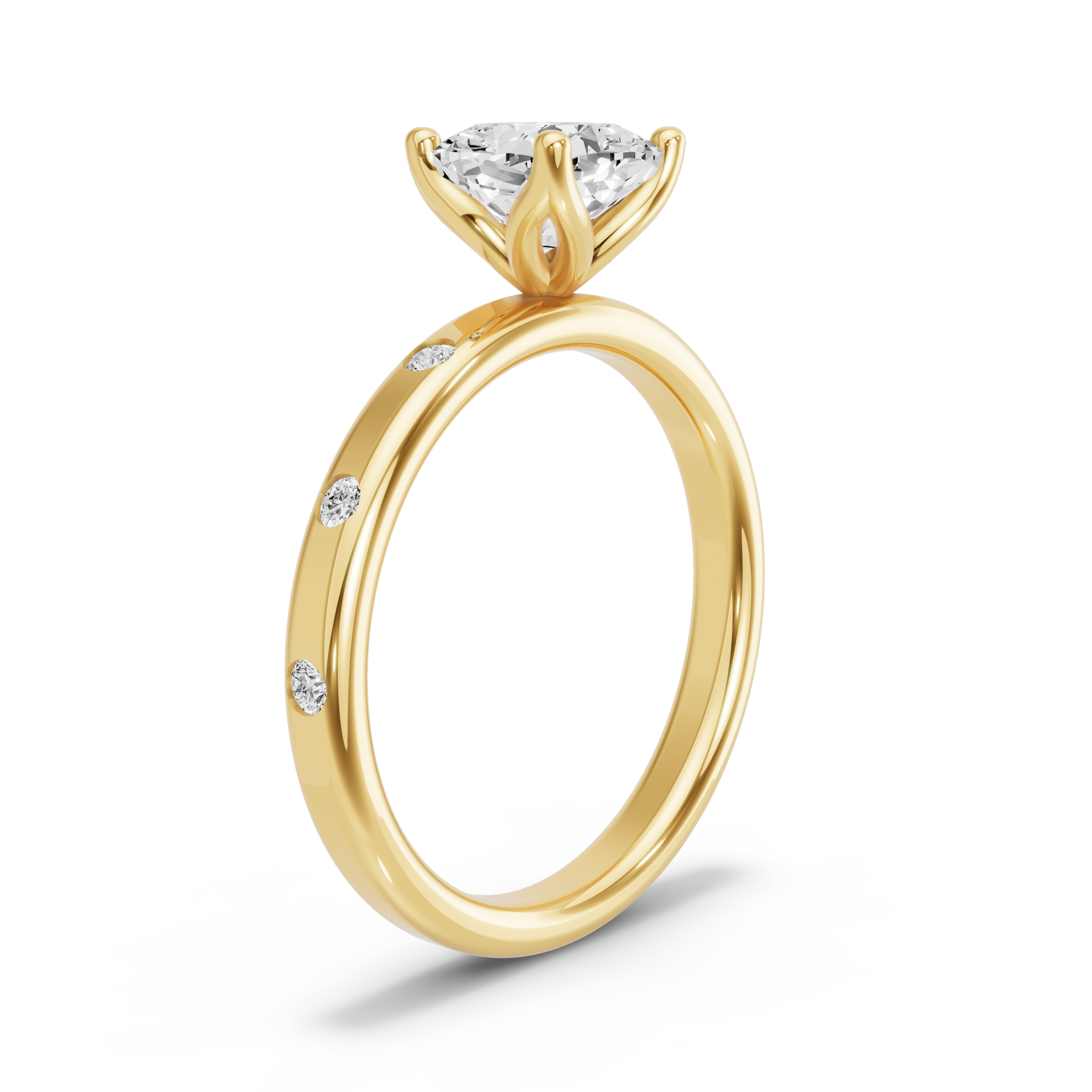Image for Square Cushion Tulip Basket Ring with Sleek Accent band in 10K Yellow Gold