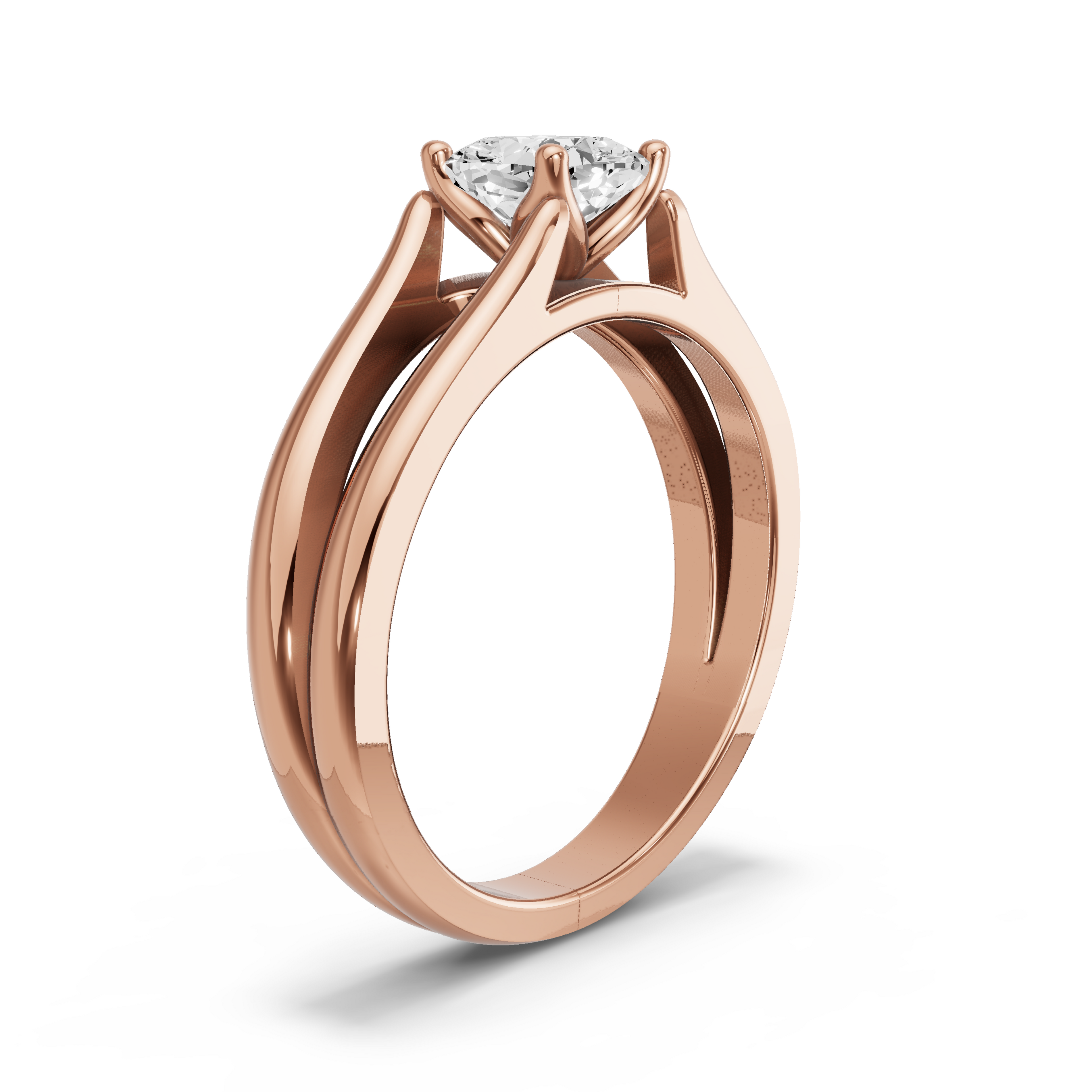 Image for Square Cushion Tulip Basket Ring with Split Ring Solitaire band in 10K Rose Gold