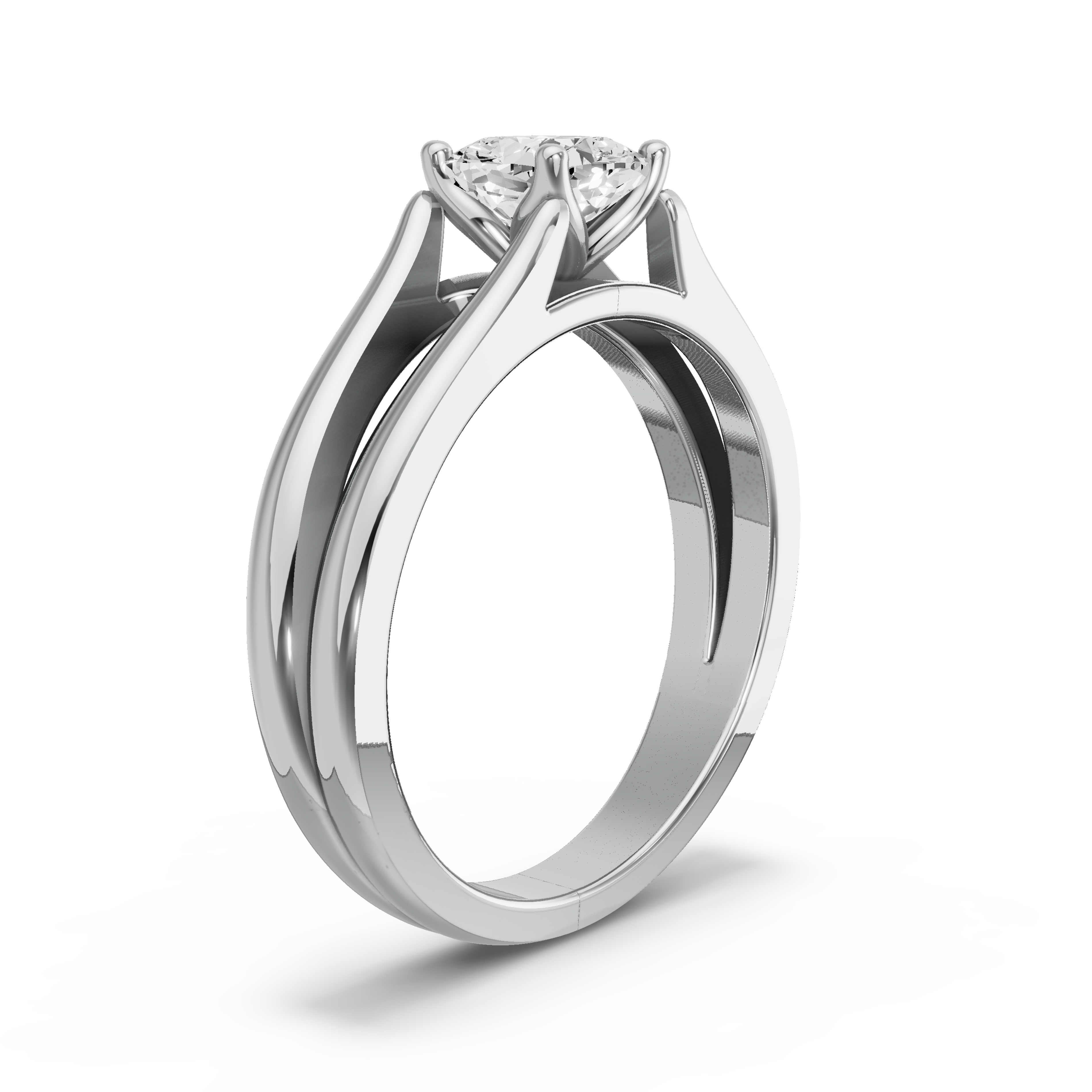 Image for Square Cushion Tulip Basket Ring with Split Ring Solitaire band in 14K White Gold